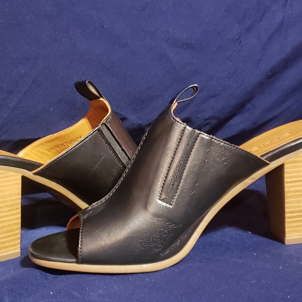 Ethem Black handmade leather peep toe heels